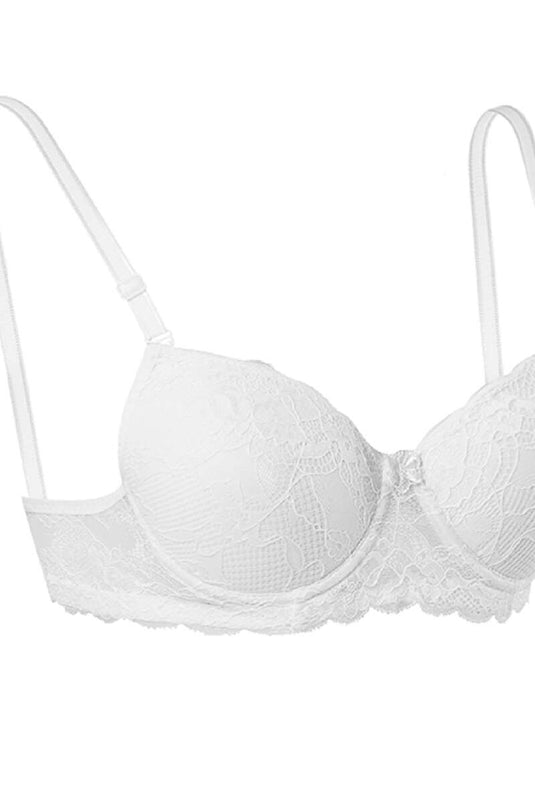 Silicone Padded Lace Bra White