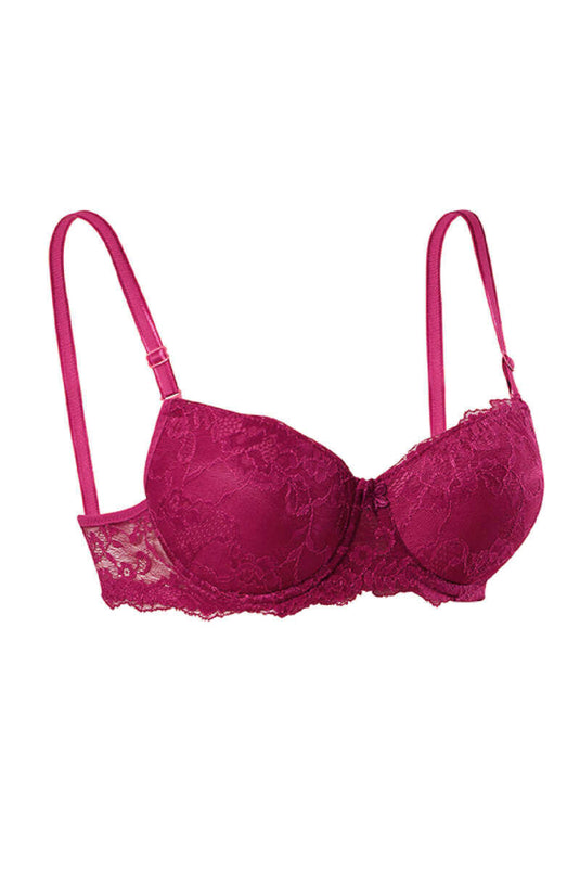 Silicone Padded Lace Bra Burgundy