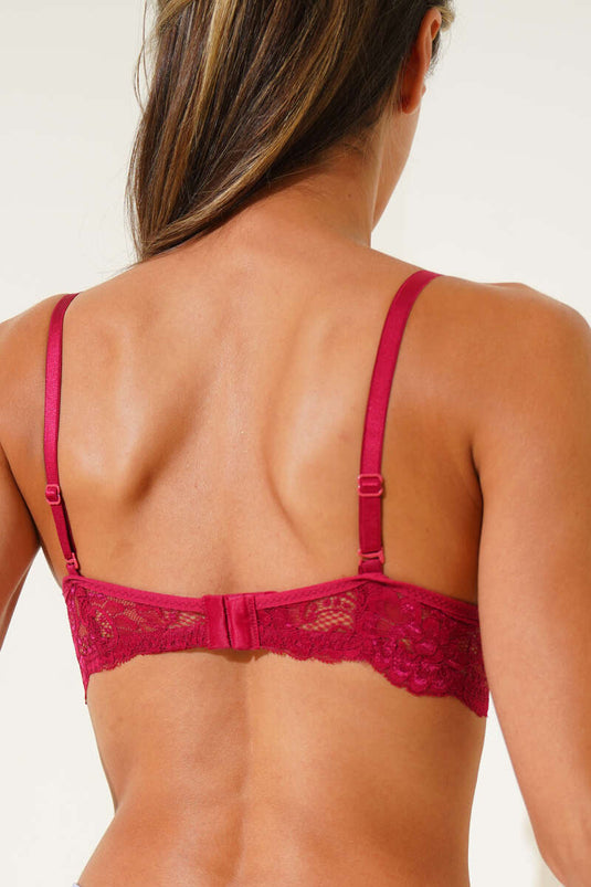 Silicone Padded Lace Bra Burgundy