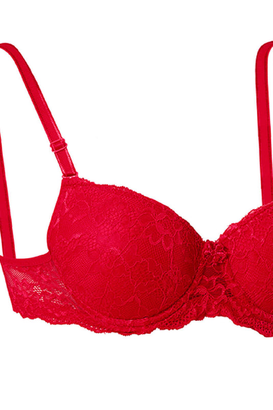 Silicone Padded Lace Bra Red