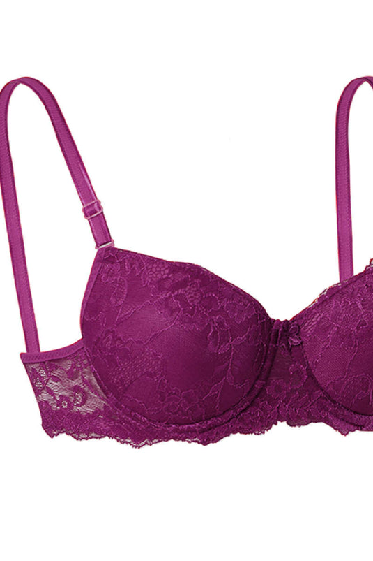 Silicone Padded Lace Bra Plum