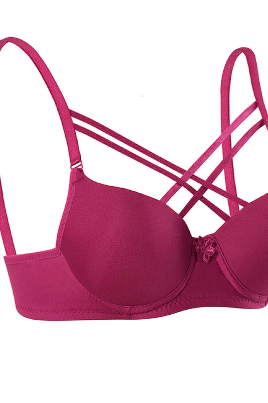 Silicone Padded Micro Cross Bra Burgundy