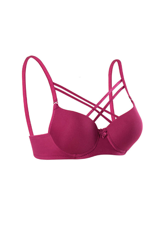 Silicone Padded Micro Cross Bra Burgundy