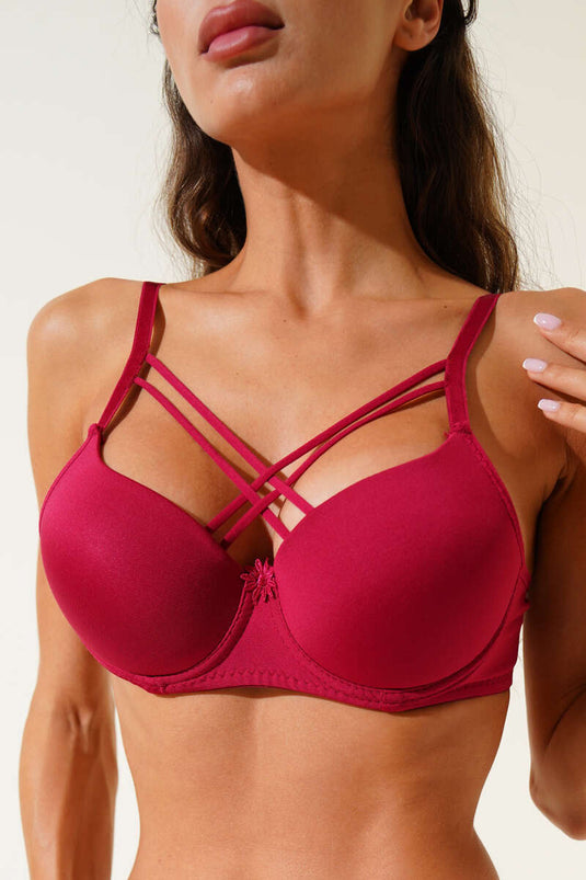 Silikonlu Destekli Micro Çapraz Sütyen Bordo