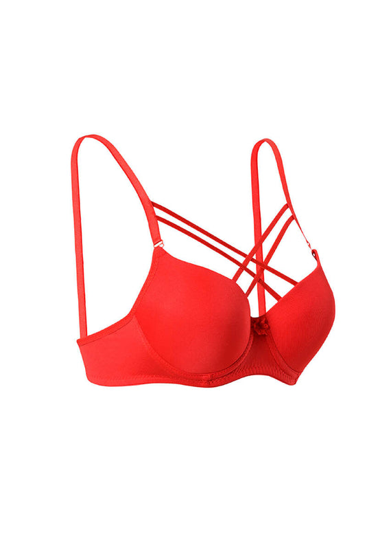 Silicone Padded Micro Cross Bra Red