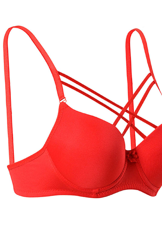Silicone Padded Micro Cross Bra Red