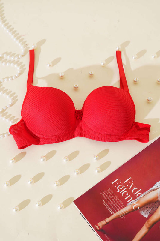 Silicone Padded Strip Bra Red
