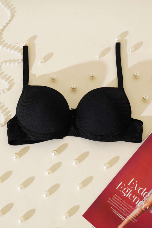 Silicone Padded Strip Bra Black