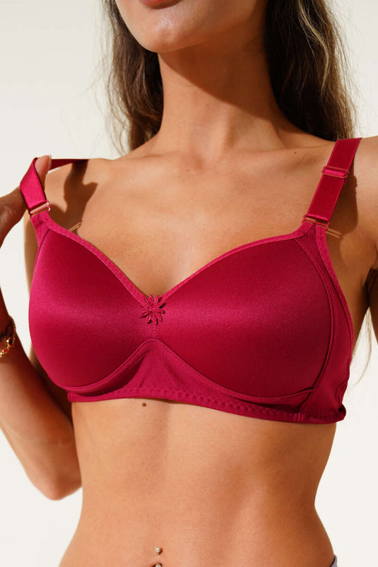 Unpadded Wire-Free Hollow Bra Burgundy