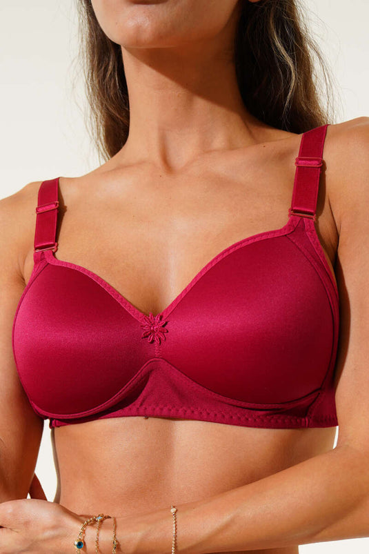 Unpadded Wire-Free Hollow Bra Burgundy