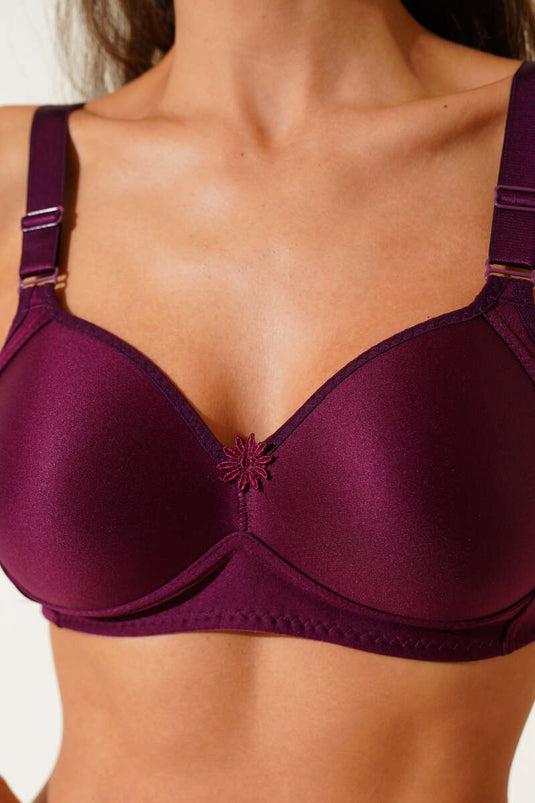 Unpadded Wire-Free Hollow Bra Plum