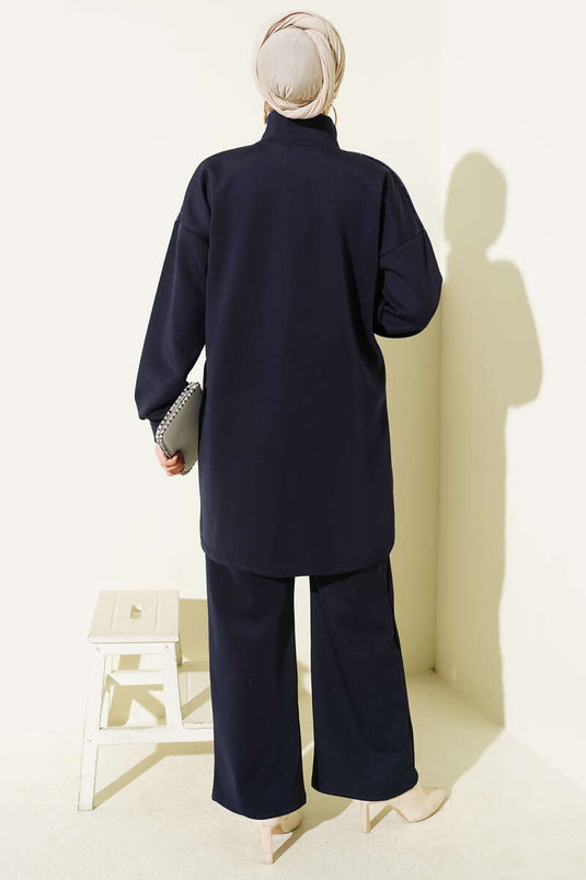 Sim Detail Zweiteiliges Scuba-Set mit Reißverschluss, Marineblau