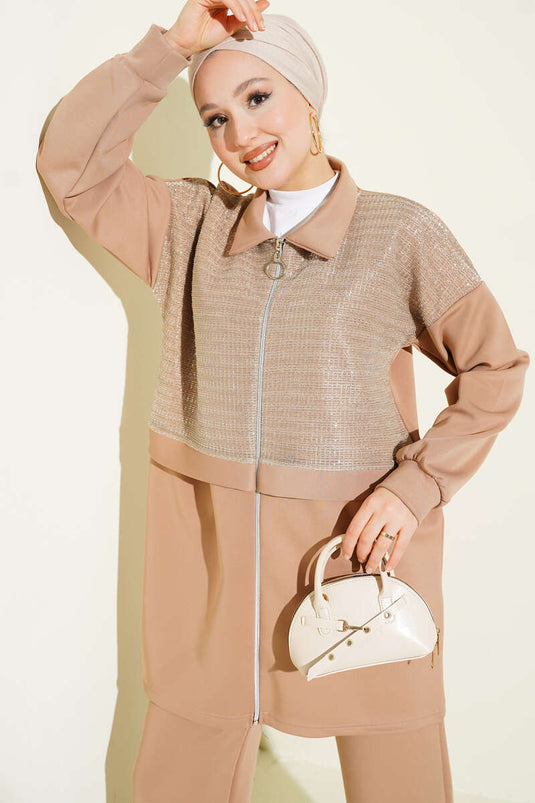 Sim Detail Zweiteiliges Scuba-Set mit Reißverschluss, Latte