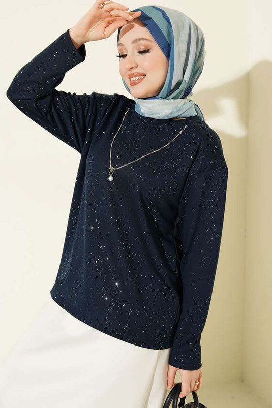 Blouse Loyşa à Détails Sim Bleu Marine