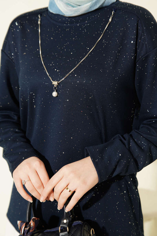 Blouse Loyşa à Détails Sim Bleu Marine