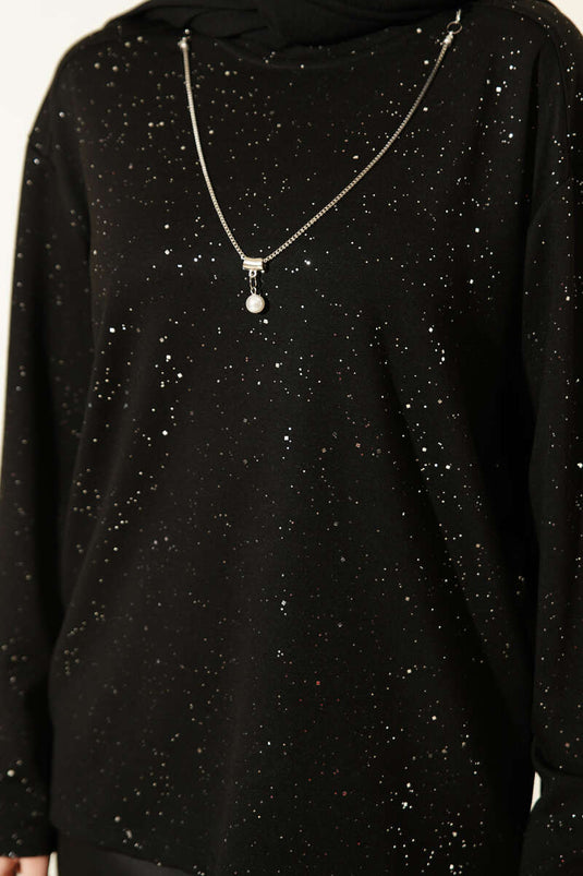 Sim Detaylı Loyşa Bluz Siyah