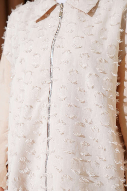 Glitter Tassel Detailed Skirted Two-Piece Suit Beige