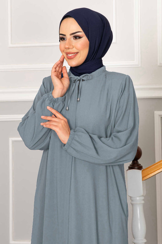 Abaya Hijab Face à Manches Élastiques Gris