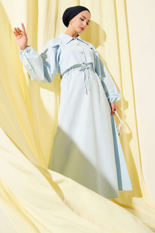 Symmetrical Half-Buttoned Dress Blue