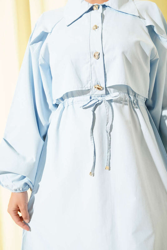 Symmetrical Half-Buttoned Dress Blue