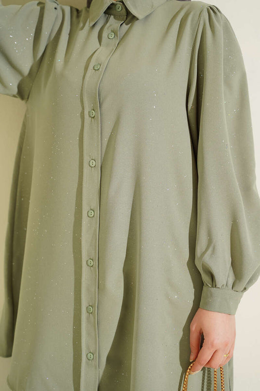 Chemise à manches ballon pailletée vert avocat