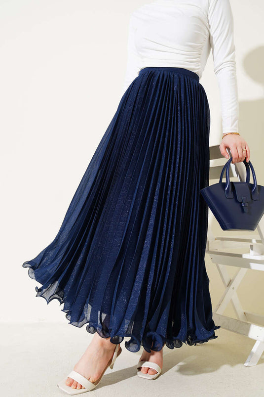 Gonna in Tulle a Righe Simili Blu Navy