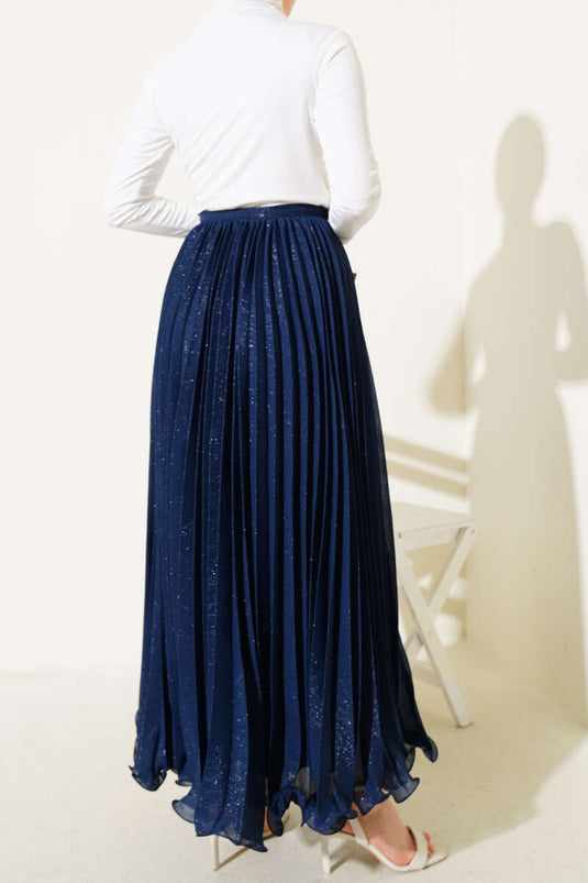 Gonna in Tulle a Righe Simili Blu Navy