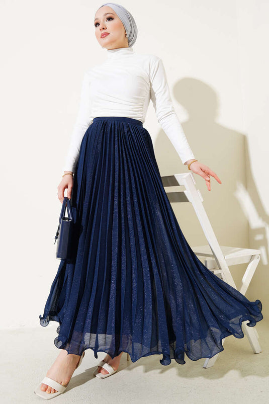 Jupe en tulle froncé simili bleu marine