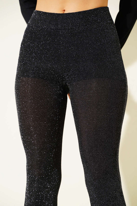 Glittery Spanish Flare Trousers Black