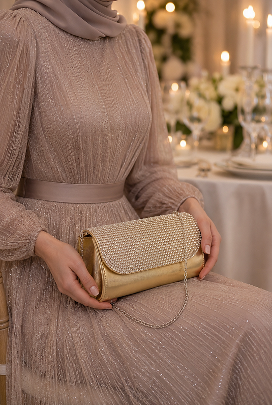 Borsa Pochette Da Sera Con Paillettes E Copertura Champagne