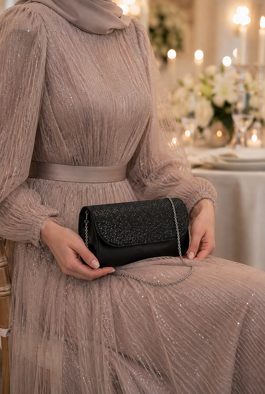 Borsa Pochette Da Sera Con Paillettes Nera