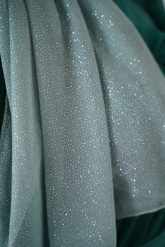 Simli Su Yeşili Abiye Şal