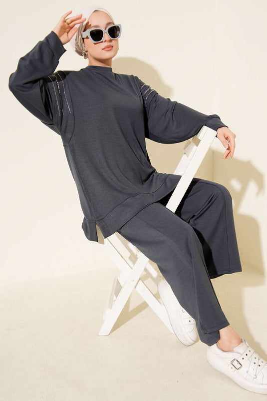 Row Stone Detailed Loysha Two Piece Set Smoke Color