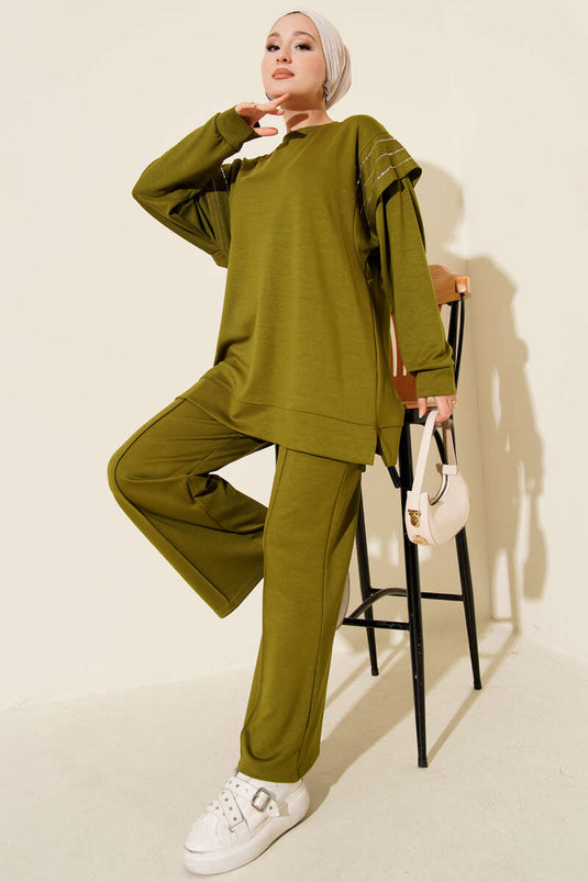 Row Stone Detailed Loysha Two Piece Set Oil Green