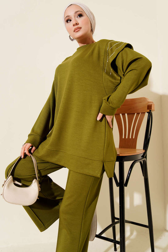 Row Stone Detailed Loysha Two Piece Set Oil Green