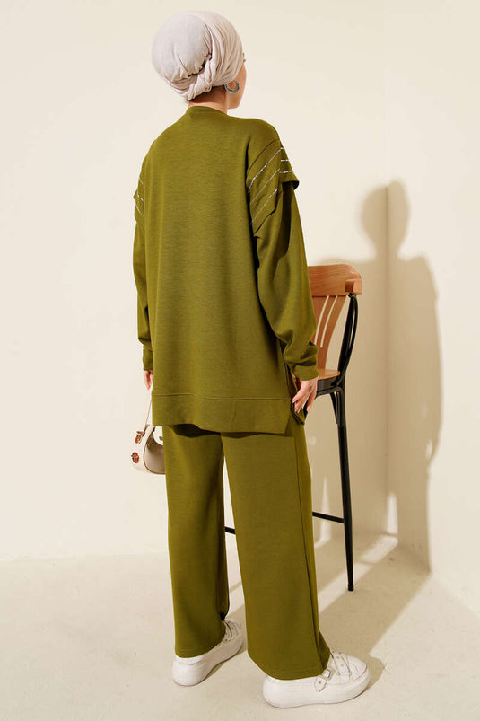 Row Stone Detailed Loysha Two Piece Set Oil Green