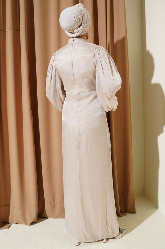 Balloon Sleeve Evening Dress with Stones