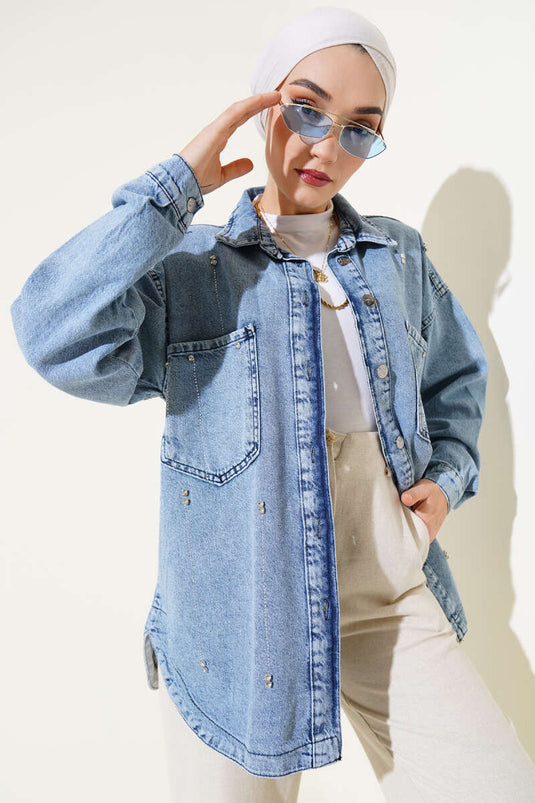 Jeansjacke mit Steintasche Denim Blau