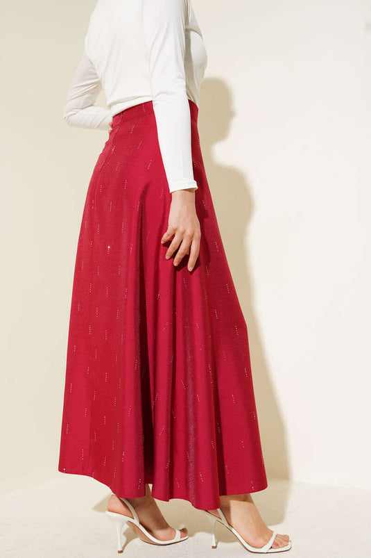 Stone Sequin Skirt Burgundy