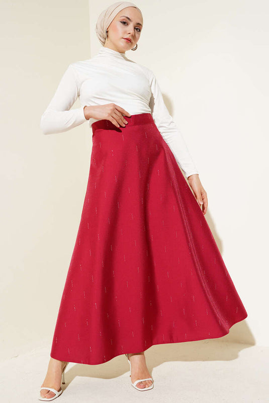 Stone Sequin Skirt Burgundy