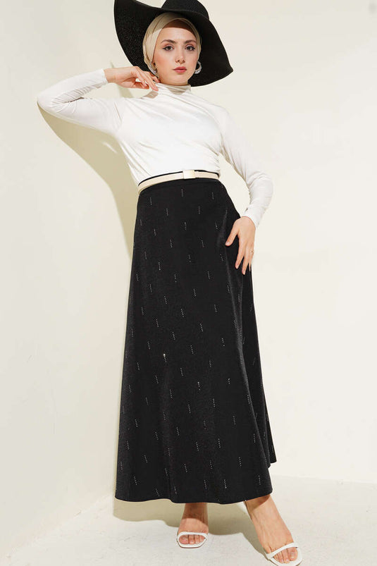 Skirt with Row of Stones Black