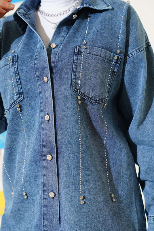 طقم جينز من قطعتين باللون الأزرق