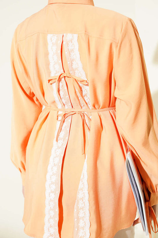 Oranje Tensel Blouse met Kant en Koord op de Rug