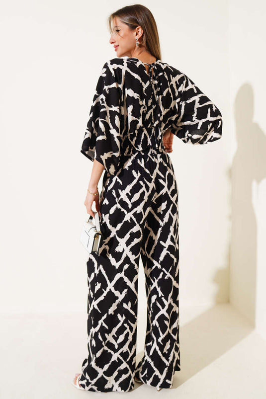 Zweiteiliges Crop-Top-Set mit Seildetail am Rücken, Schwarz