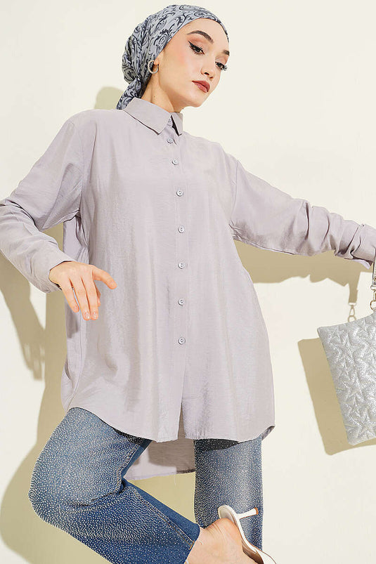 Chemise ample basique plissée dans le dos gris