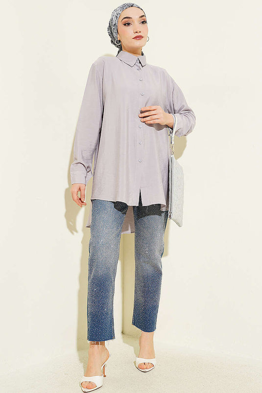 Chemise ample basique plissée dans le dos gris