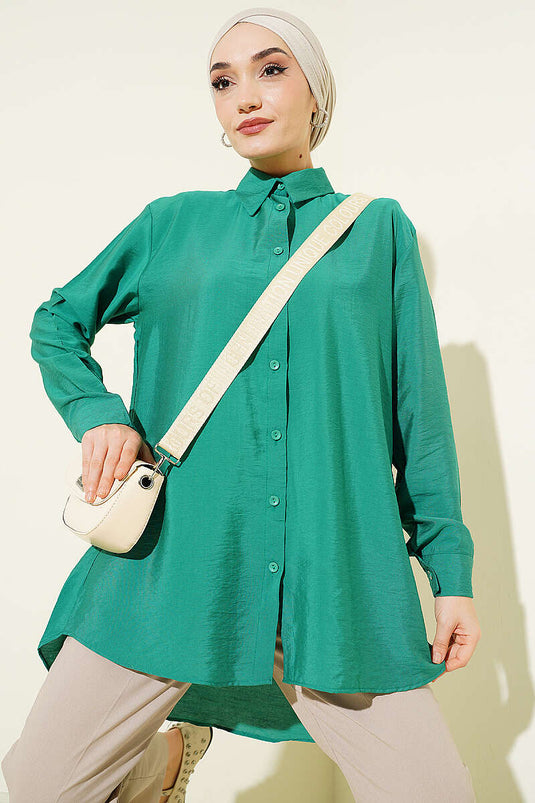 Chemise ample basique plissée dans le dos, verte