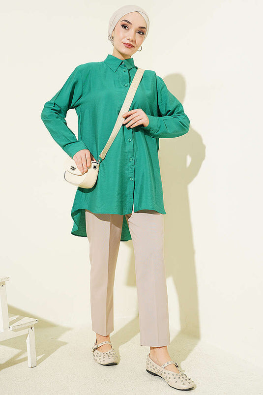 Chemise ample basique plissée dans le dos, verte