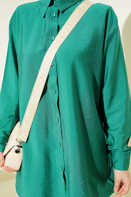 Chemise ample basique plissée dans le dos, verte
