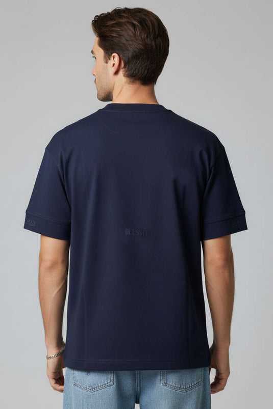 Sırt Yazılı Oversize Erkek T-shirt Lacivert